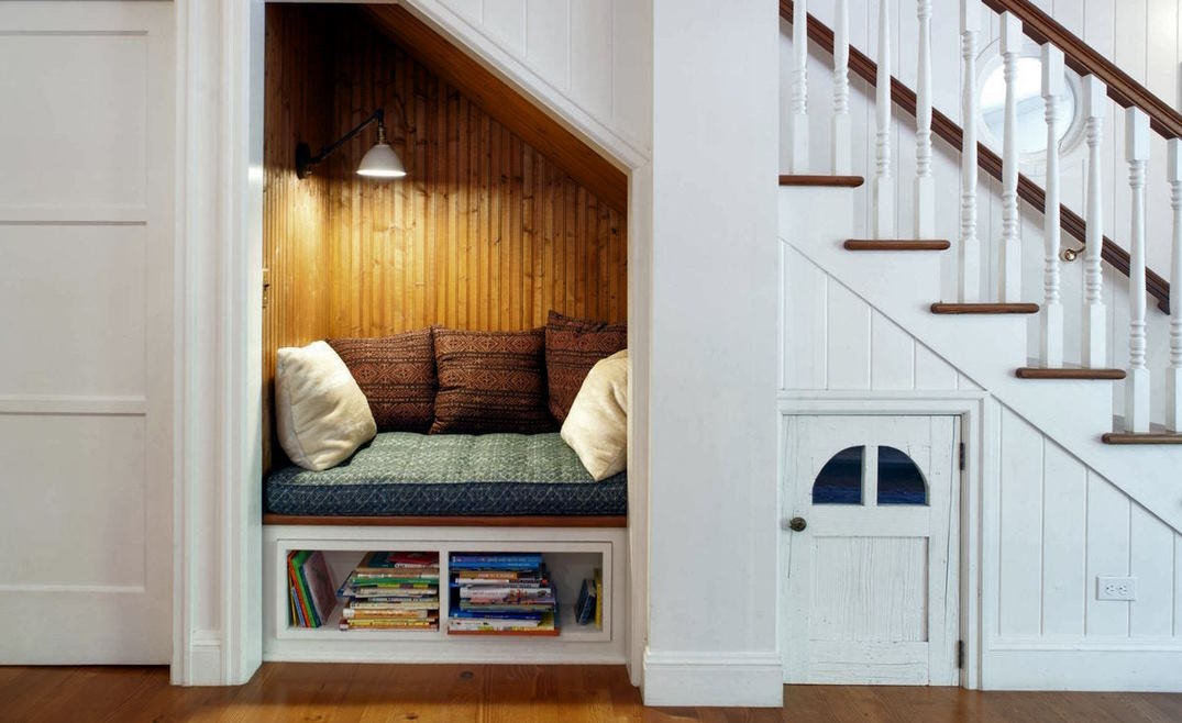 custom under-stairs bench